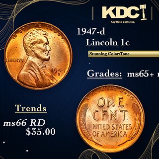 1947-d Lincoln Cent 1c Grades Gem+ Unc RD