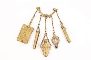 19th C. Gold Tone Chatelaine With Bee Motif