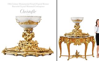A Monumental 19th C. Christofle Figural Bronze & Baccarat Crystal Centerpiece