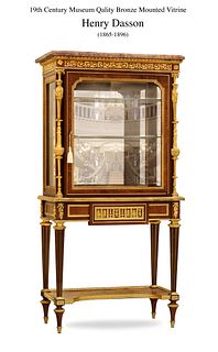 A Museum Quality 19th C. French Henry Dasson Signed Bronze Mounted Vitrine Cabinet