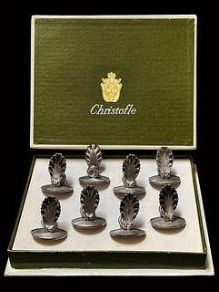 A Set of Eight Christofle Silverplate Shell Place Card Holders, Boxed
