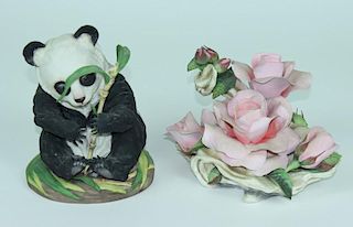 BOEHM PORCELAIN PANDA  AND FLOWERS