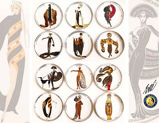 A Full Set Of 12 Pcs The Franklin Mint House of ERTE Decorative Wall Plates