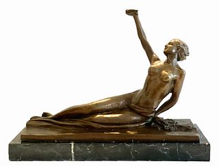 The Bird in Hand, A Bronze Figurine on Marble Base, Signed