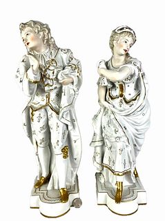 A Pair of Vintage Japanese Hand Painted Porcelain Sculptures, Hallmarked