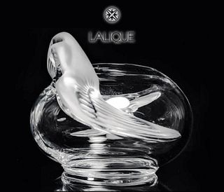 A French LALIQUE Adelaide Frosted & Crystal Bowl Centerpiece, Signed