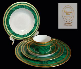 A Set Of 5 Christian Dior Gaudron Malachite Porcelain Dinner Salad Plates & Bowl