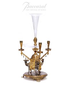 19th C. French Orientalist Baccarat Crystal Figural Bronze Centerpiece