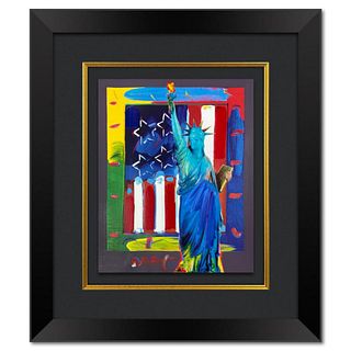 Peter Max, "Full Liberty with Flag" Framed One-of-a-Kind Acrylic Mixed Media, Hand Signed with Registration Number Certifying Authenticity