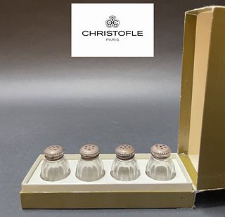 A Set Of Four Christofle Lidded Salt Shakers, Signed & Boxed
