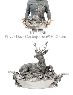 A Large & Heavy Italian Buccellati Silver Deer Centerpiece, Signed