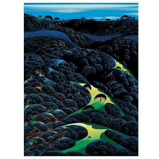 Eyvind Earle (1916-2000), "Three Pastures On A Hillside" Limited Edition Serigraph on Paper; Numbered & Hand Signed; with Certificate of Authenticity.