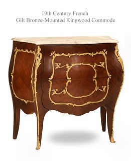 19th C. French Bronze-Mounted Kingwood Commode Cabinet