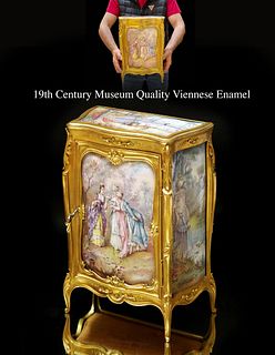 A Large 19th C. Museum Quality Viennese Enamel Bronze Cabinet