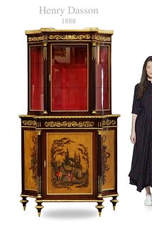 19th C. French Henry Dasson Louis XV Style Vernis Martin Vitrine, Signed