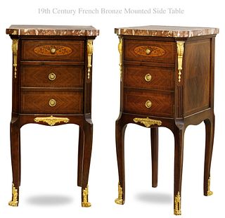 A Pair Of 19th C. French Bronze Mounted Top Marble Side Tables