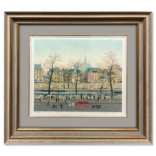 Michel Delacroix, "Quai des Orfevres" Framed Limited Edition Lithgraph, Numbered CXXXIV/CL and Hand Signed with Letter of Authenticity.