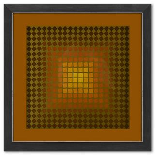Victor Vasarely (1908-1997), "CTA - 105 - OR de la sÃ©rie CTA - 102" Framed 1971 Heliogravure Print with Letter of Authenticity