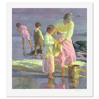 Don Hatfield, "Playing at the Shore" Limited Edition Printer's Proof, Numbered and Hand Signed with Letter of Authenticity.