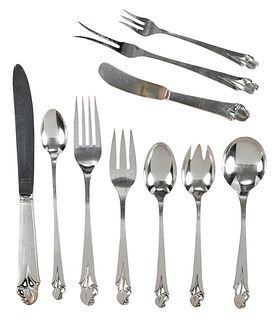 Frank Smith Wood Lily Sterling Flatware, 182 Pieces