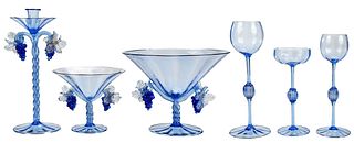 38 pieces of Venetian Blue Glass Tableware, Possibly by Venini