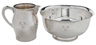 Revere Style Sterling Bowl and Water Pitcher