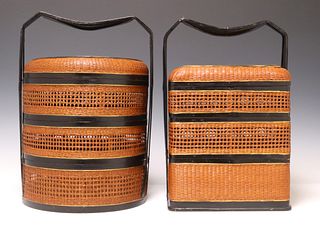 (2) CHINESE & JAPANESE LACQUERED WICKER WEDDING BASKETS