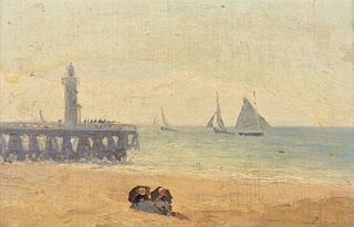 Eugene Boudin Painting, Beach Scene