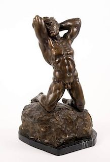 Cast Patinated Bronze Sculpture, Male Nude