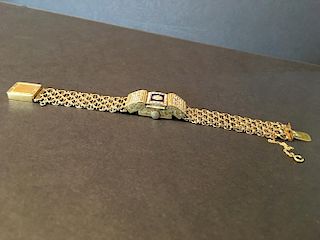 Vintage 14K Gold Lady's Hidden Watch and Bracelet with diamonds, 34 grams