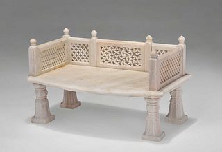 Rajasthan Carved White Marble Garden Bench 