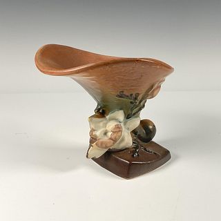 Roseville Pottery, Brown Magnolia Cornucopia Vase 184
