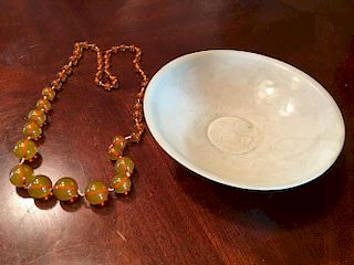 OLD Chinese White Porcelain Bowl and a Necklace