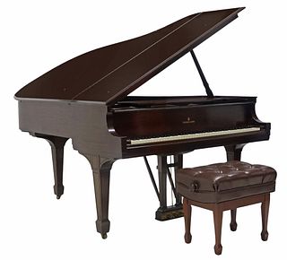 STEINWAY & SONS MODEL L MAHOGANY BABY GRAND PIANO & BENCH