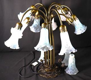 VINTAGE ART NOUVEAU TIFFANY STYLE LILY TABLE LAMP (12 Light)