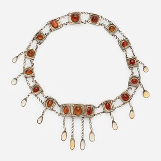 Handmade Silver Fire Opal + Moonstone Necklace