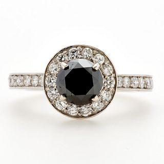  14k Black and White Diamond Halo Ring NWT, AIG Certified.