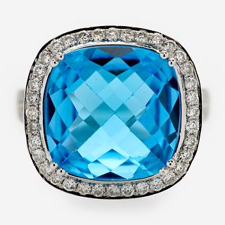  Michael Christoff Blue Topaz Cushions Cut Diamond Halo Ring, NWT 