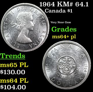 1964 Canada Dollar KM# 64.1 1 Grades Choice Unc+ PL