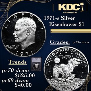 Proof 1971-s Silver Eisenhower Dollar $1 Graded pr69+ dcam By SEGS