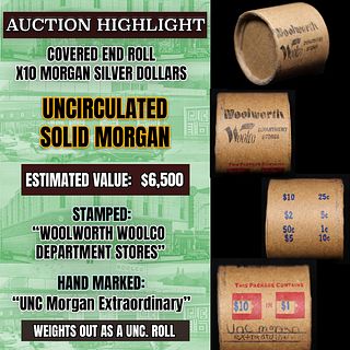 *Uncovered Hoard* - Covered End Roll - Marked "Unc Morgan Extraordinary" - Weight shows x10 Coins (FC)