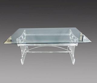 Modern Glass Top Lucite & Chrome Dining Table