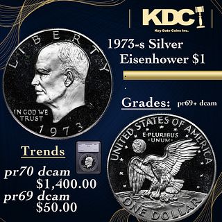 Proof 1973-s Silver Eisenhower Dollar $1 Graded pr69+ dcam By SEGS