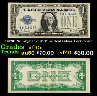 1928B $1 Blue Seal Silver Certificate Grades xf+