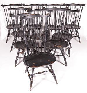 Set of Ten Warren Chair Works Fan-Back Windsor Dining Chairs