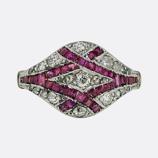 Art Deco Ruby and Diamond Bombe Ring