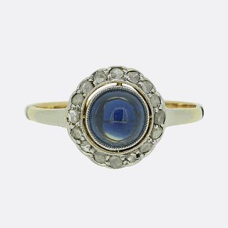 Art Deco Cabochon Sapphire and Diamond Cluster Ring