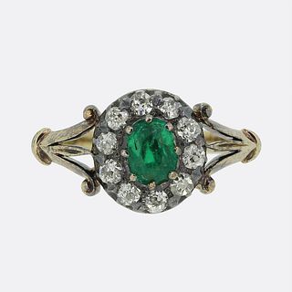 Victorian Emerald and Diamond Cluster Ring