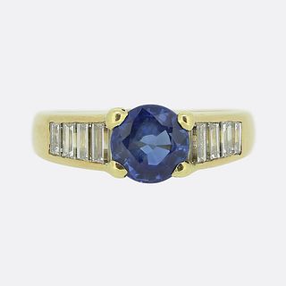 Sapphire and Baguette Cut Diamond Ring