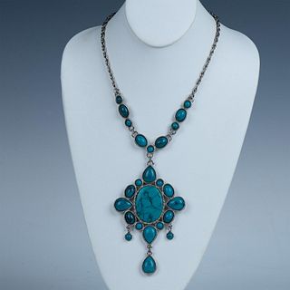 Bold Southwestern Faux Turquoise Pendant Necklace